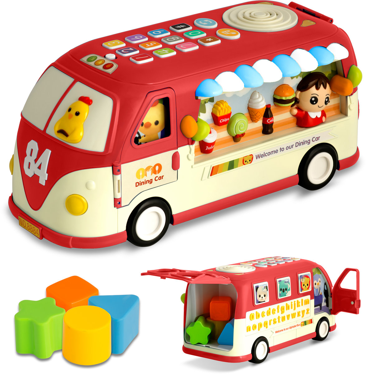 Zabawka interaktywna edukacyjna autobus samochodzik czerwony sorter z muzyką Ricokids