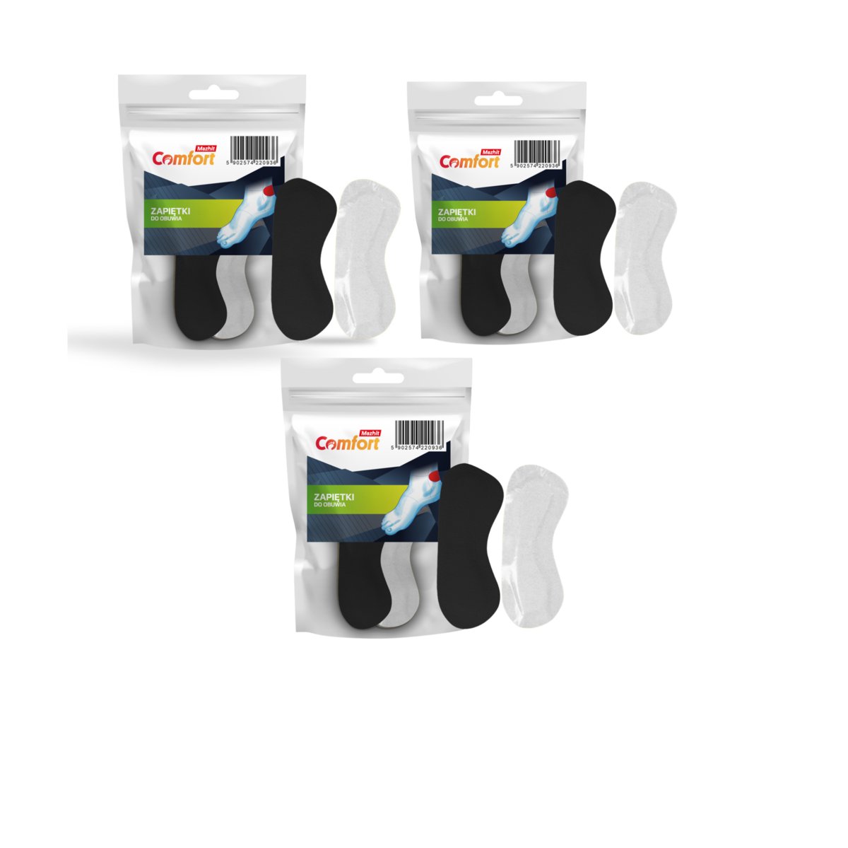 Zestaw 3x zapiętki czarne do butów z warstwą samoprzylepną