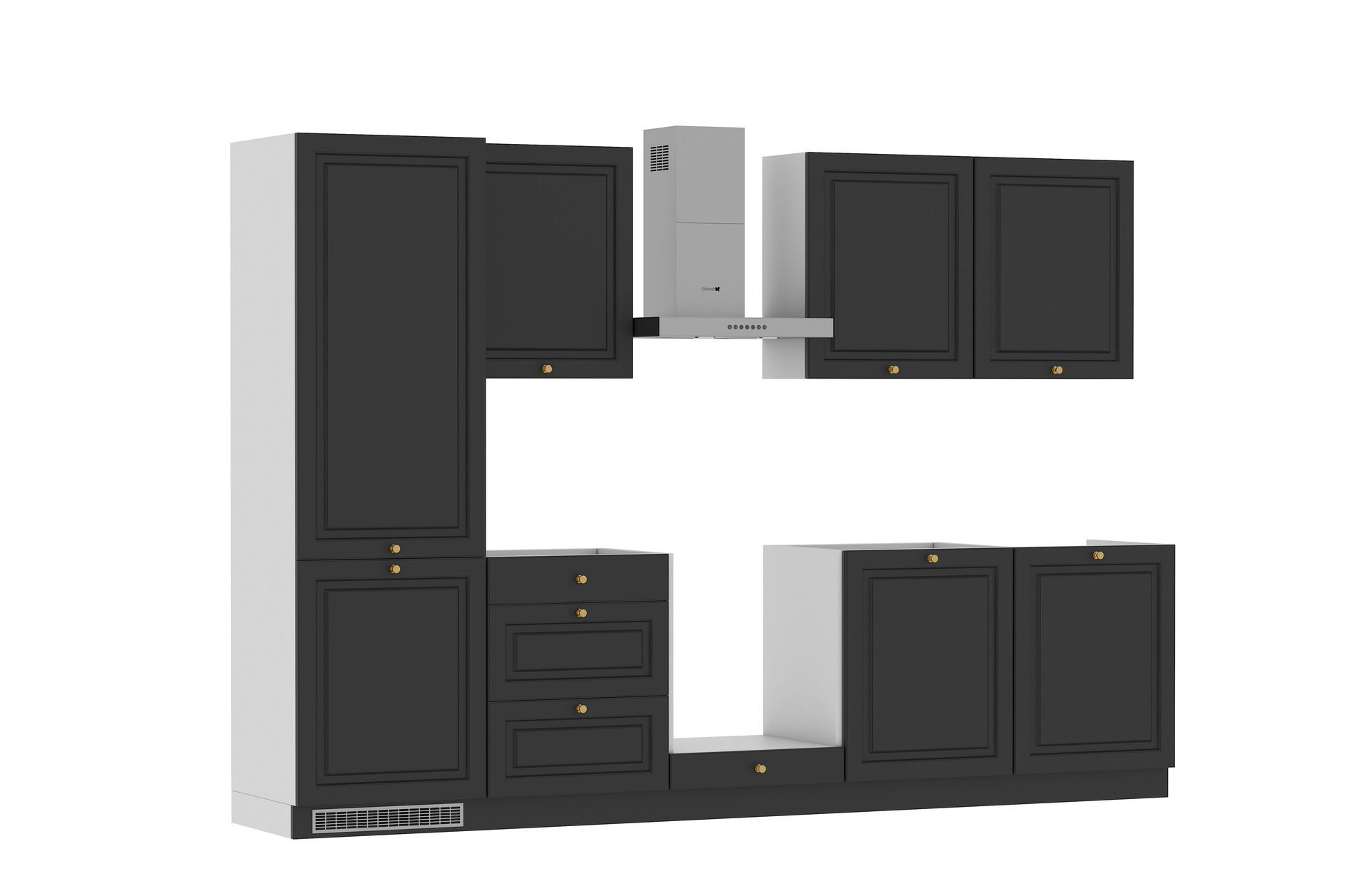Zestaw Mebli Kuchennych Bristol 300 Cm L/P Mdf Lakier Czarny Mat Cichy Domyk Blum