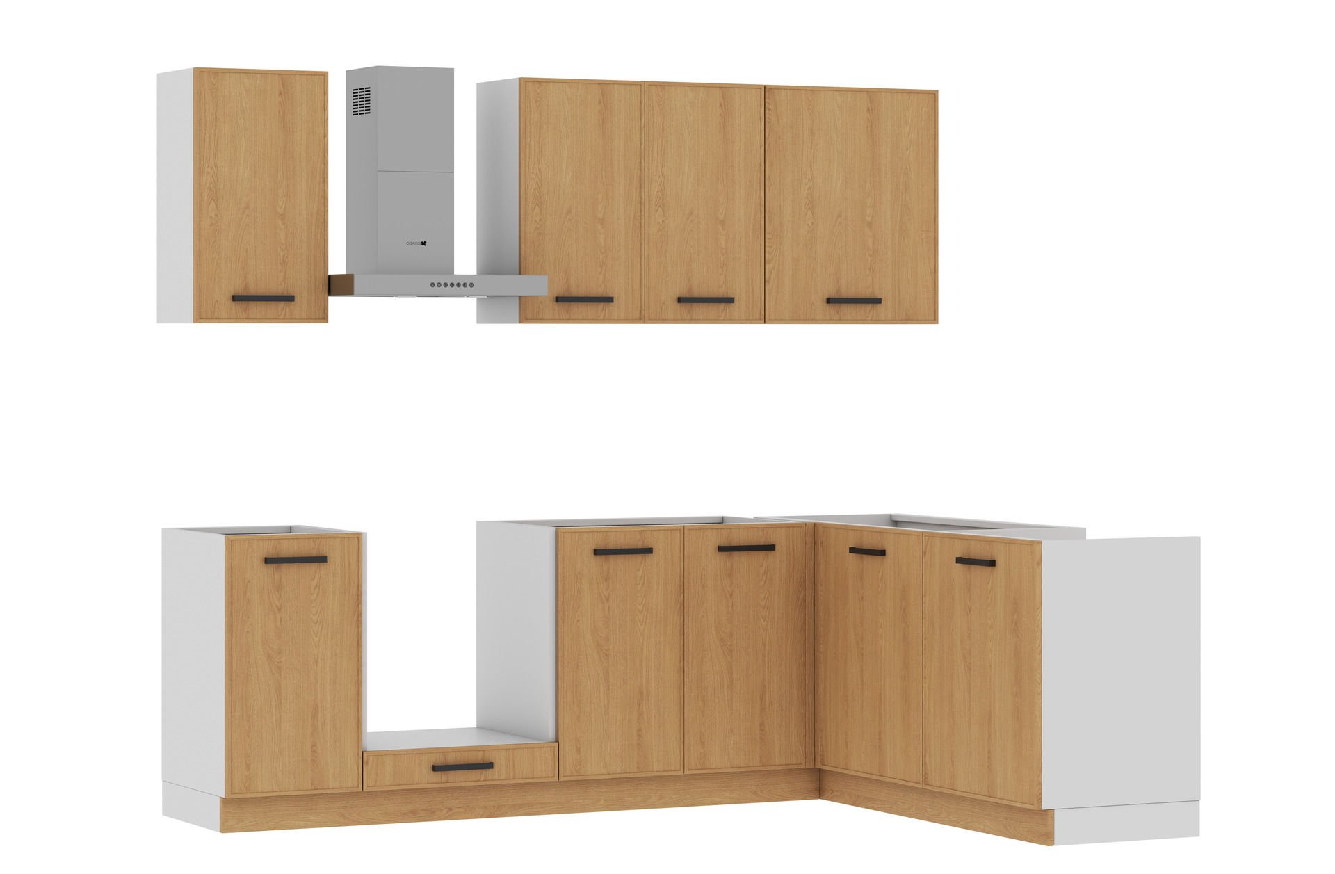 Zestaw Mebli Kuchennych Asti 240X180 Cm L/P Mdf Fornir Dąb Naturalny Cichy Domyk Blum