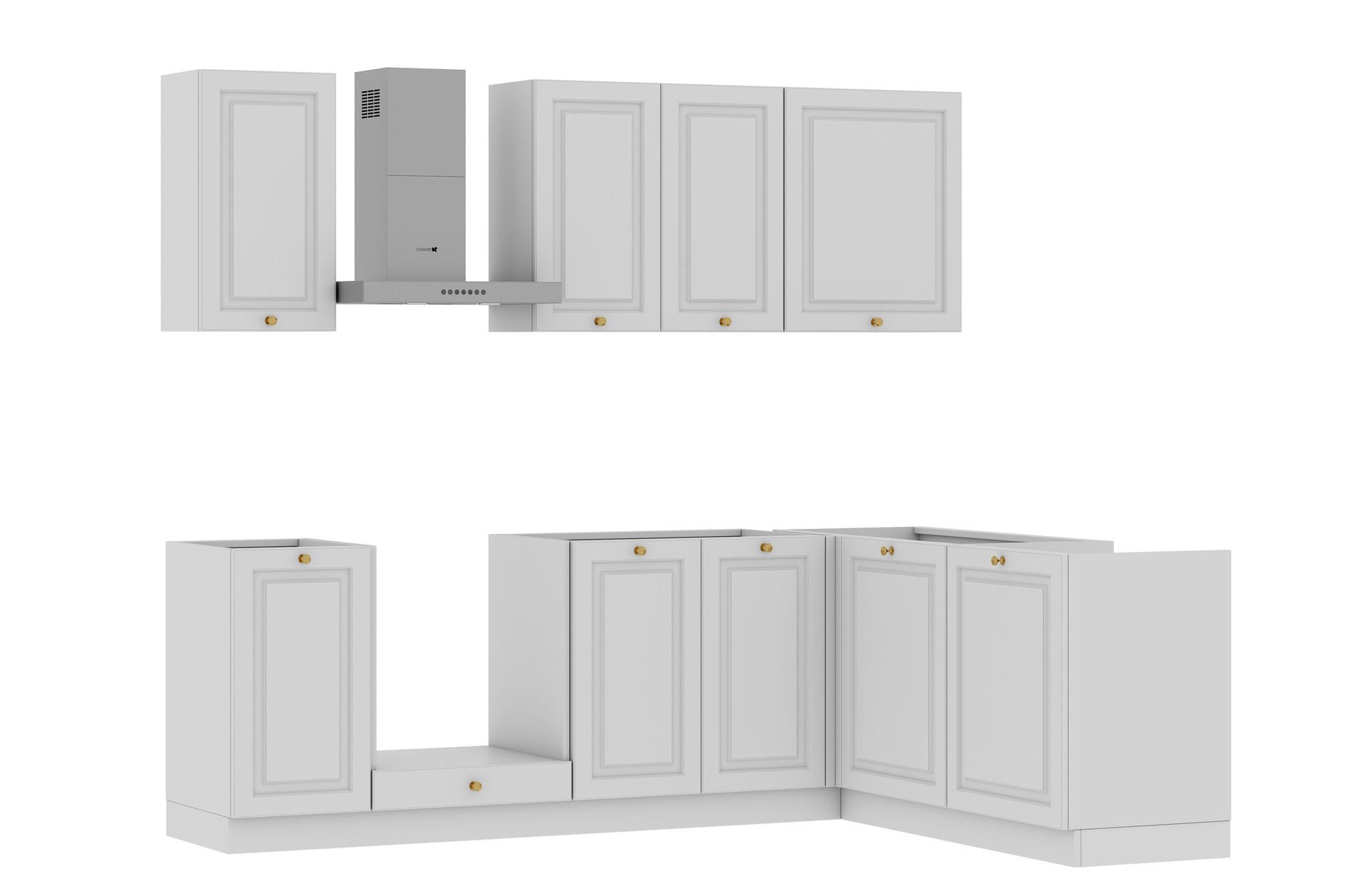 Zestaw Mebli Kuchennych Bristol 240X180 Cm L/P Mdf Lakier Biały Mat Cichy Domyk Blum