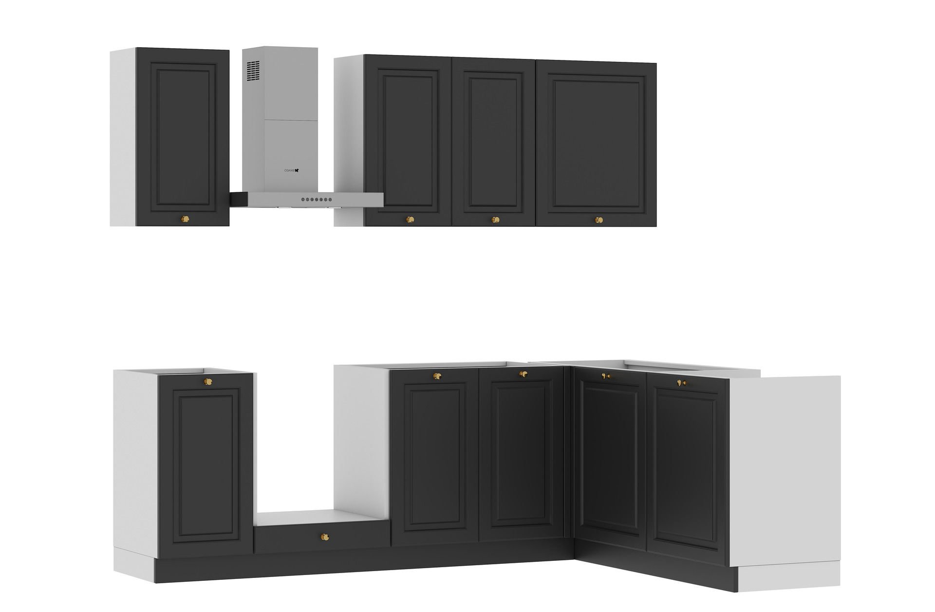 Zestaw Mebli Kuchennych Bristol 240X180 Cm L/P Mdf Lakier Czarny Mat Cichy Domyk Blum