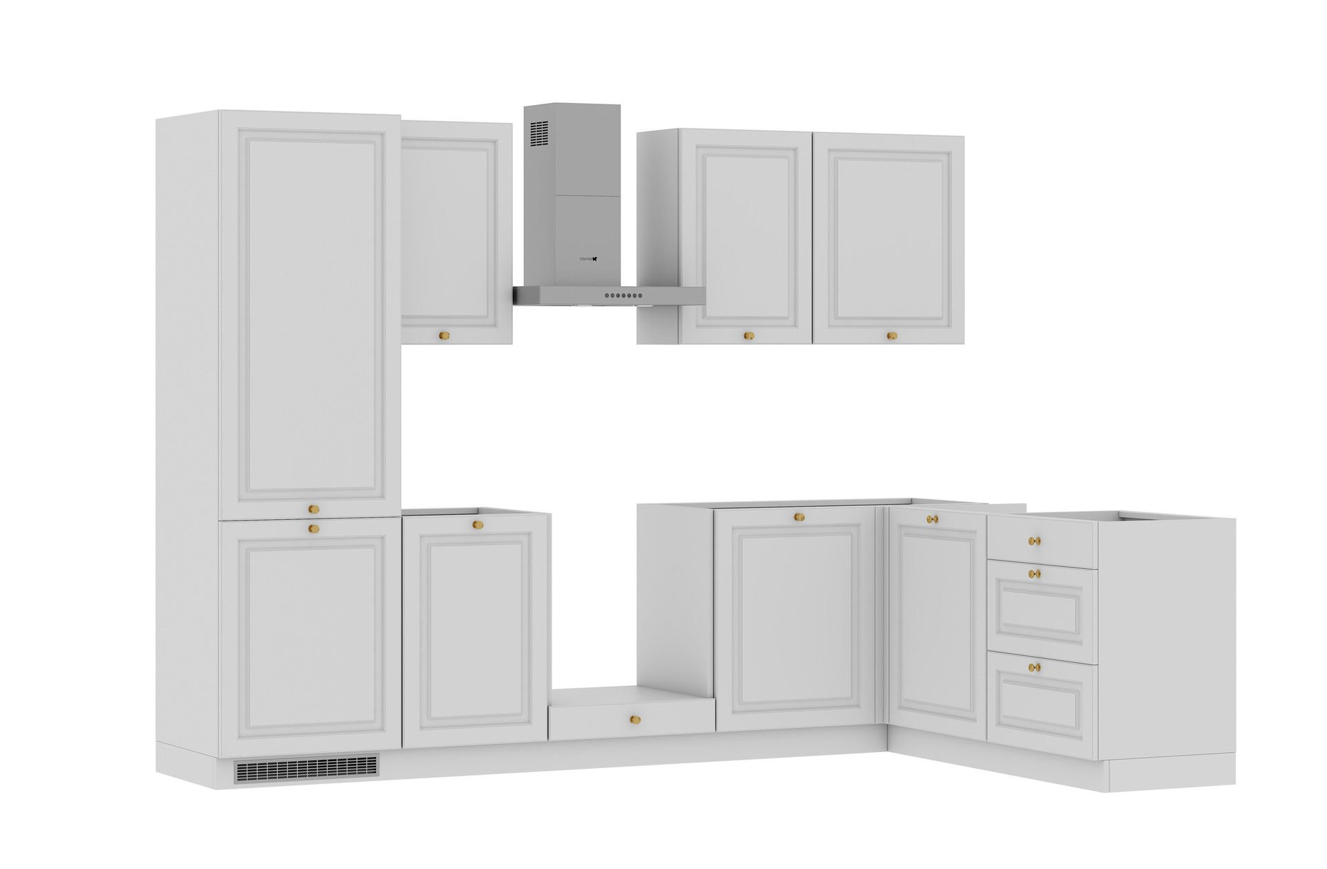 Zestaw Mebli Kuchennych Bristol 280X180 Cm L/P Mdf Lakier Biały Mat Cichy Domyk Blum