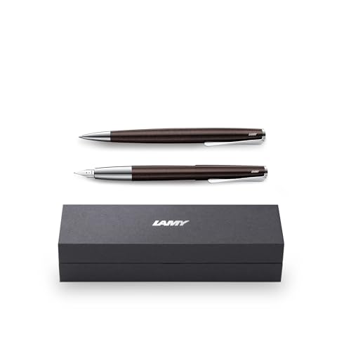 LAMY Studio darkbrown zestaw pióra, grubość stalówki M wraz z wkładem atramentowym T 10 niebieski i długopisem M w zestawie wkład do pióra kulkowego M 63 czarny w opakowaniu prezentowym