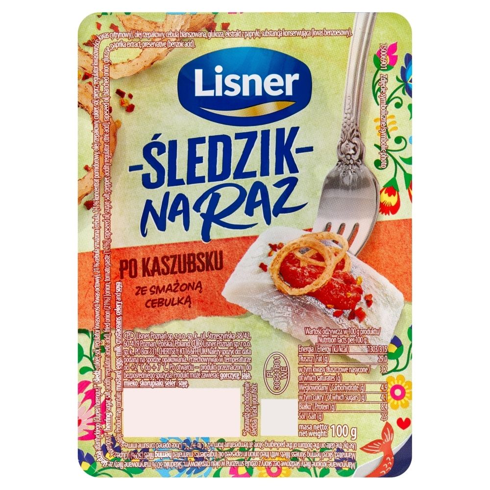 Lisner Śledzik na raz po kaszubsku ze smażoną cebulką 100 g