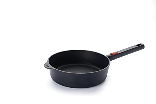 Woll Eco Logic QXR żeliwna patelnia z wysoką krawędzią, indukcyjna, Ø 24 cm, wysokość 7 cm, ze zdejmowanym trzonkiem, nadaje się do wszystkich rodzajów kuchenek, nie zawiera PFAS, powłoka
