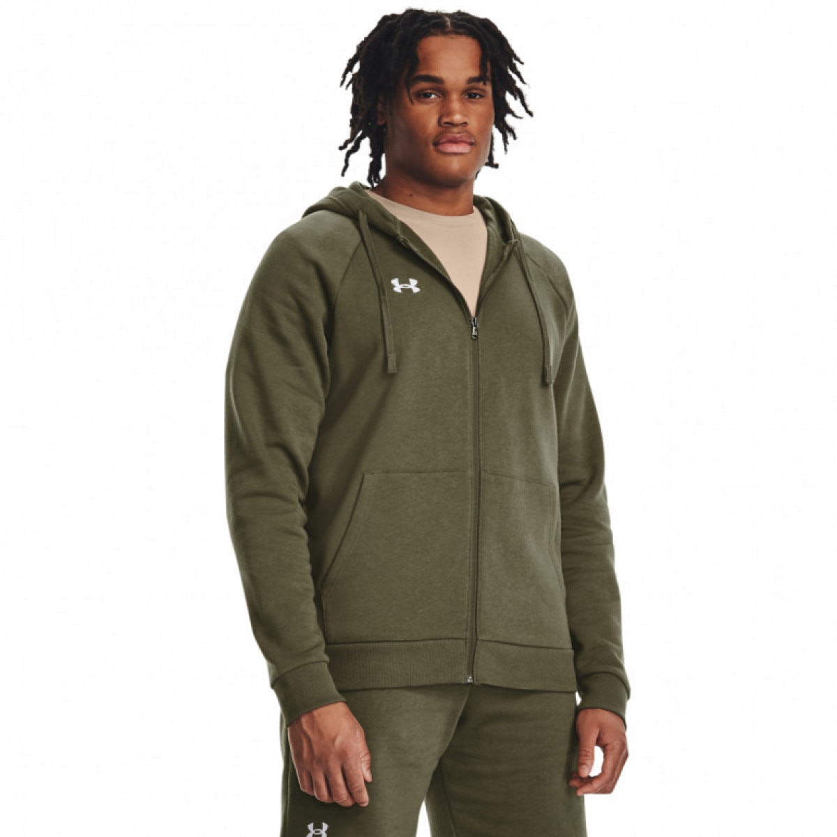 Męska bluza dresowa rozpinana z kapturem Under Armour UA Rival Fleece FZ Hoodie - oliwkowa/khaki - UNDER ARMOUR