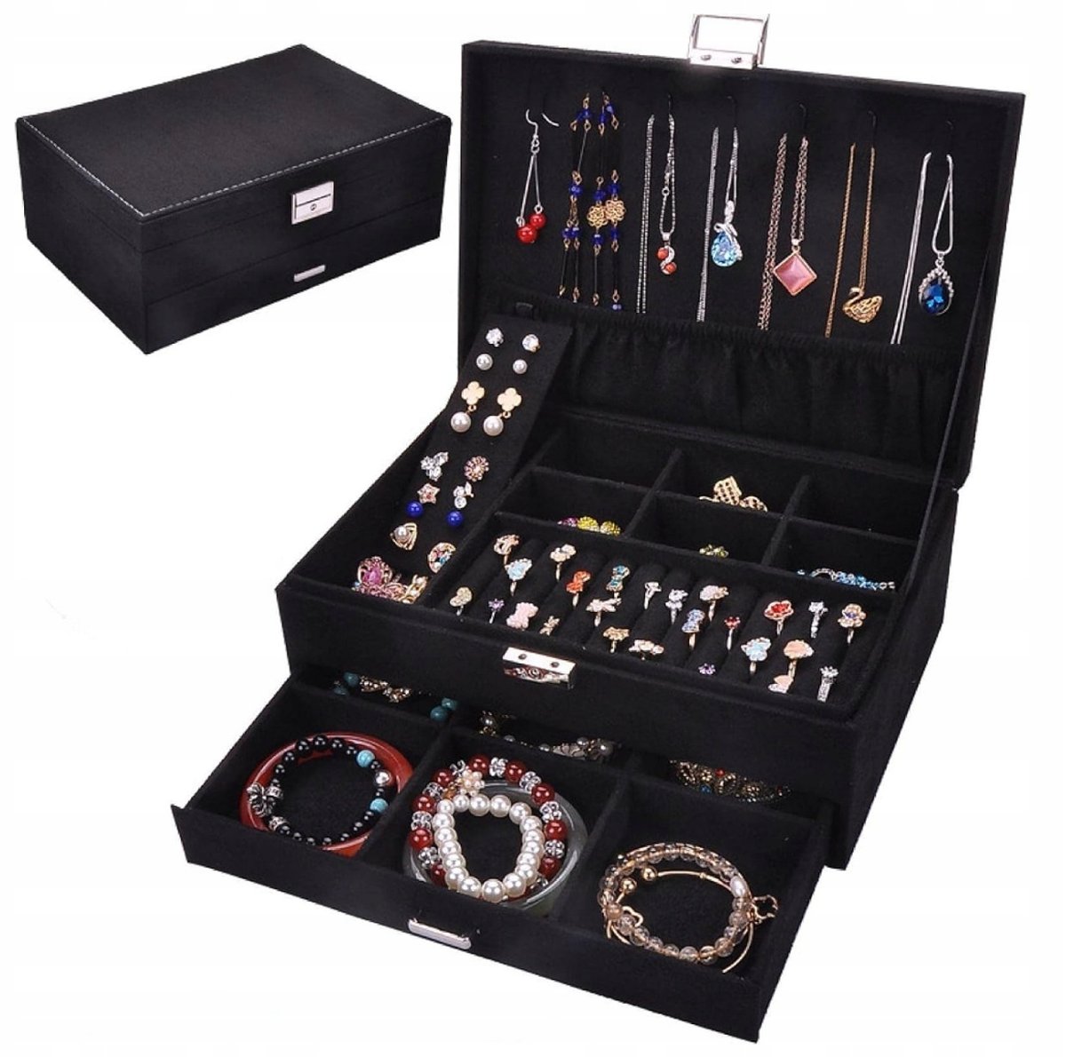 Szkatułka kuferek organizer pudełeczko na biżuterię pojemny futerał duży