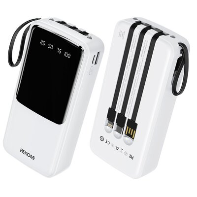WEKOME WP-10 Pop Digital Series - Power bank 20000 mAh z wbudowanym kablem USB-C / Lightning / Micro USB + USB-A (Biały)