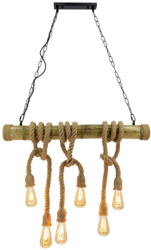 Haiti lampa wisząca 6xE27 czarna/bambus 4007/6 BM BL