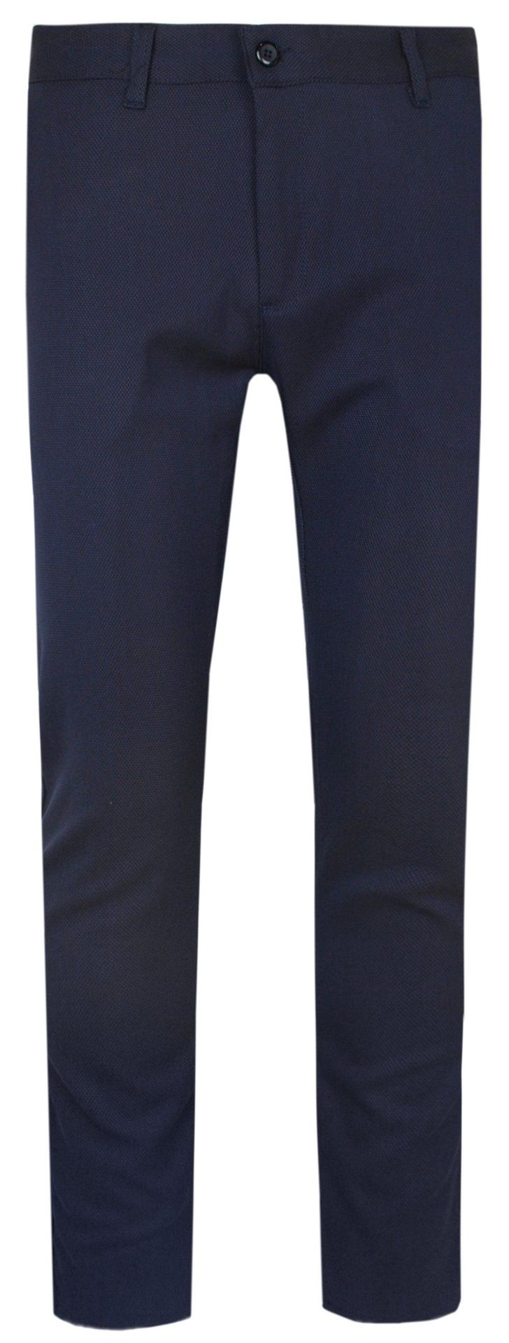Eleganckie Męskie Spodnie, Zwężane (Slim Fit)  RIGON - Granatowe, Drobna Faktura - Rigon