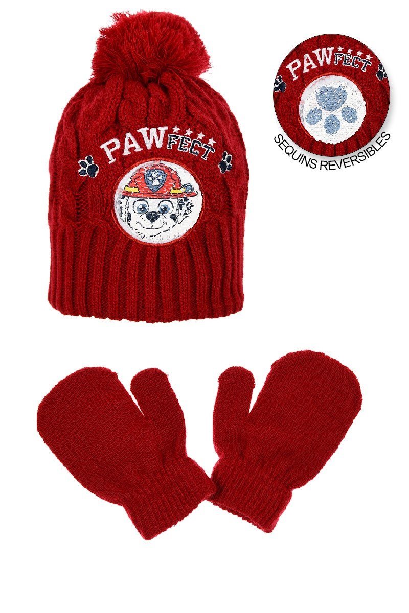 Komplet niemowlęcy czapka i rękawiczki czerwony Marshall Psi Patrol rozmiar 48 cm