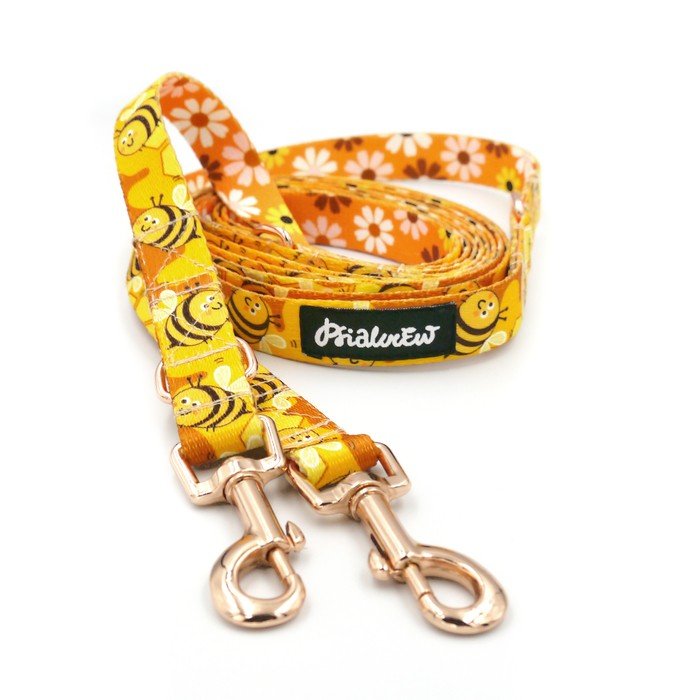 Smycz Dla Psa Długa Przepinana Regulowana Pracowite Pszczółki Psiakrew szeroka 2 cm karabińczyk 6cm różowe złoto-300 cm