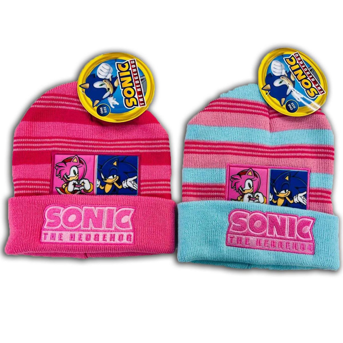 Czapka dziecięca zimowa dla dziewczynki kosmiczny jeż Sonic różowa w pasy