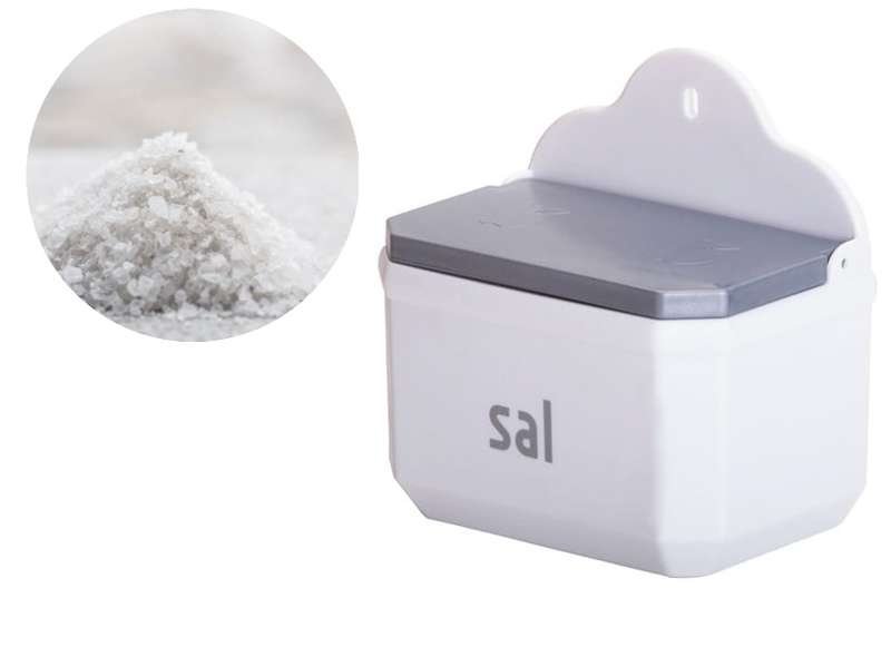 Solniczka duża Biała pojemnik na sól z napisem