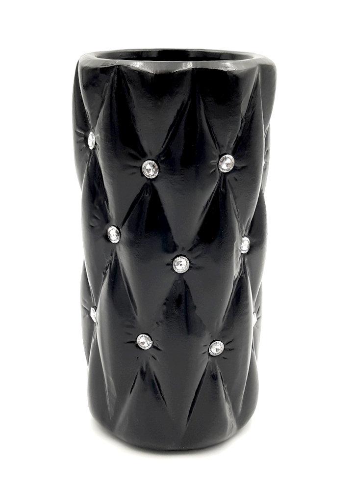 Wazon na kwiaty czarny z kryształkami glamour okrągły pikowany 24 cm ceramiczny