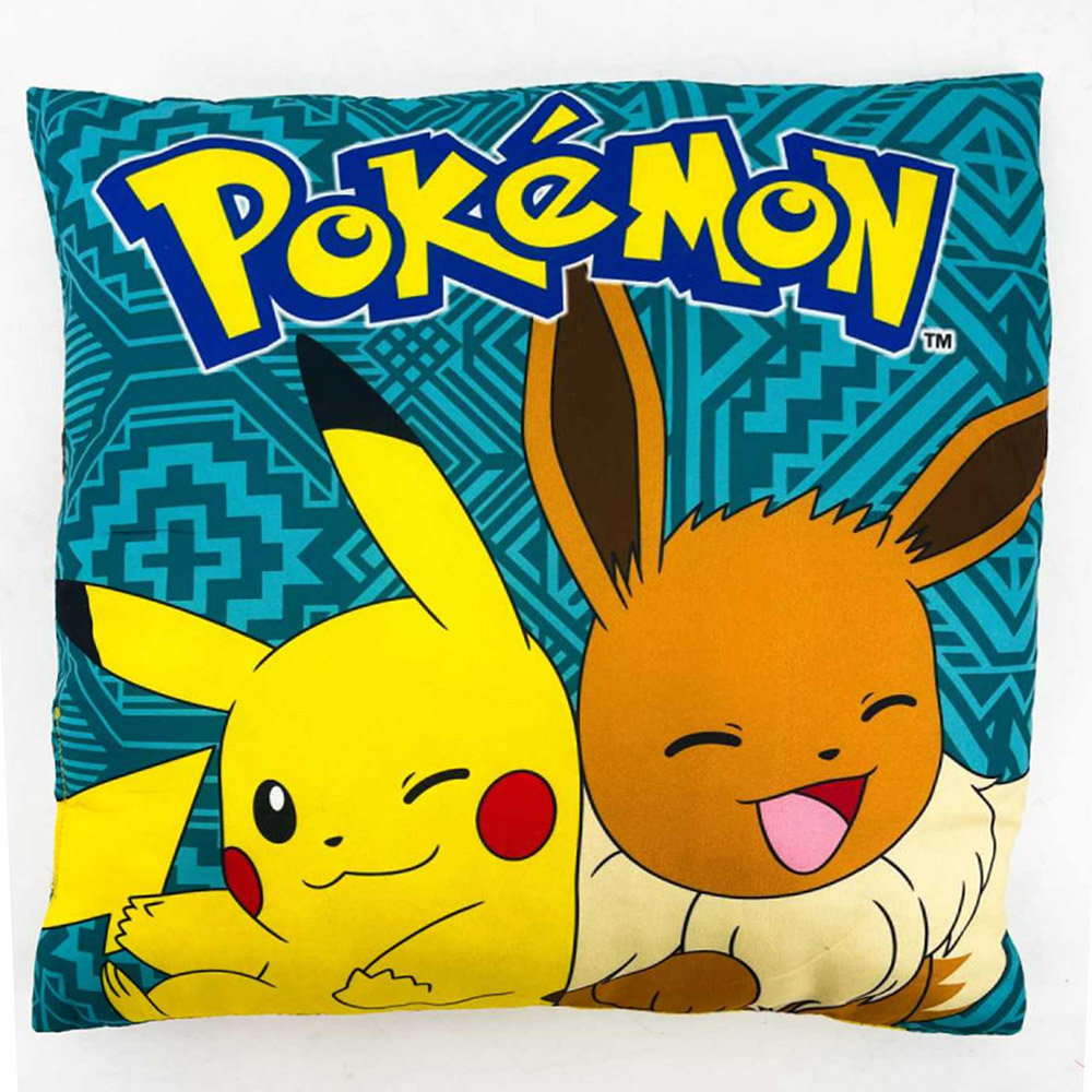 Poduszka dla dziecka Pokemon Pikachu i  Eevee zielona jasiek 40x40