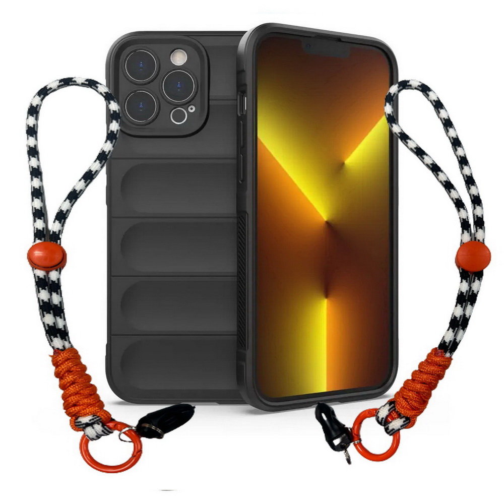 D-Pro 3D Silicone Case Wrist Rope etui ze smyczą na nadgarstek - iPhone 15 Plus (Black)