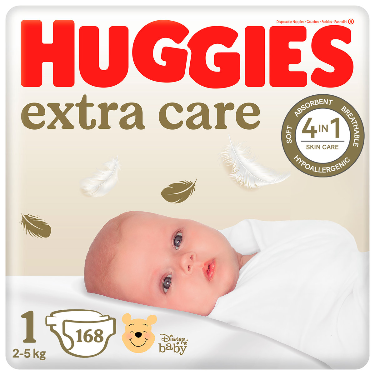 Pieluszki Huggies Extra Care Newborn Rozmiar 1 (2-5Kg) 168 Szt