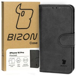 Bizon Etui z klapką Case Pocket do iPhone 15 Pro, czarne