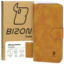 Bizon Etui z klapką Case Pocket do iPhone 15 Pro, brązowe