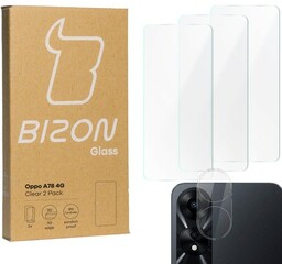 BIZON 3x Szkło + szybka na aparat Clear 2 Pack do Oppo A78 4G