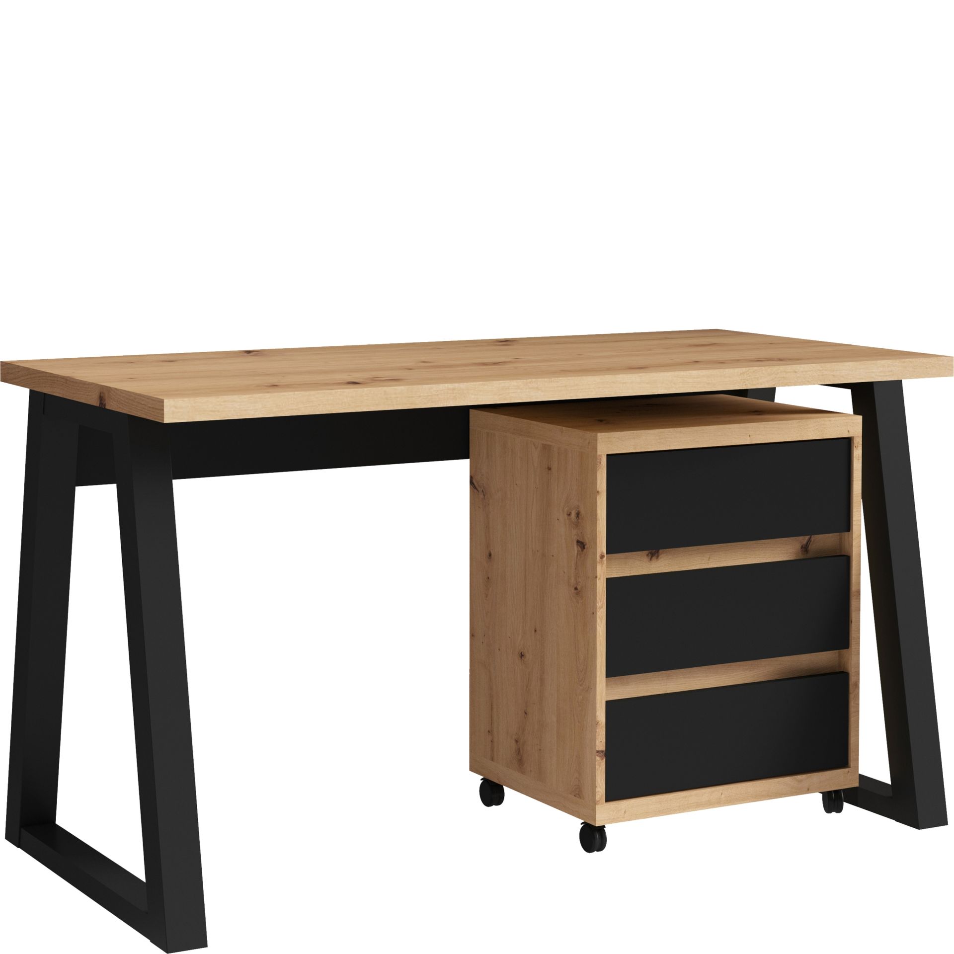 Biurko z Kontenerkiem Iga I Dąb Artisan Meblomax Czarny, Dąb Artisan