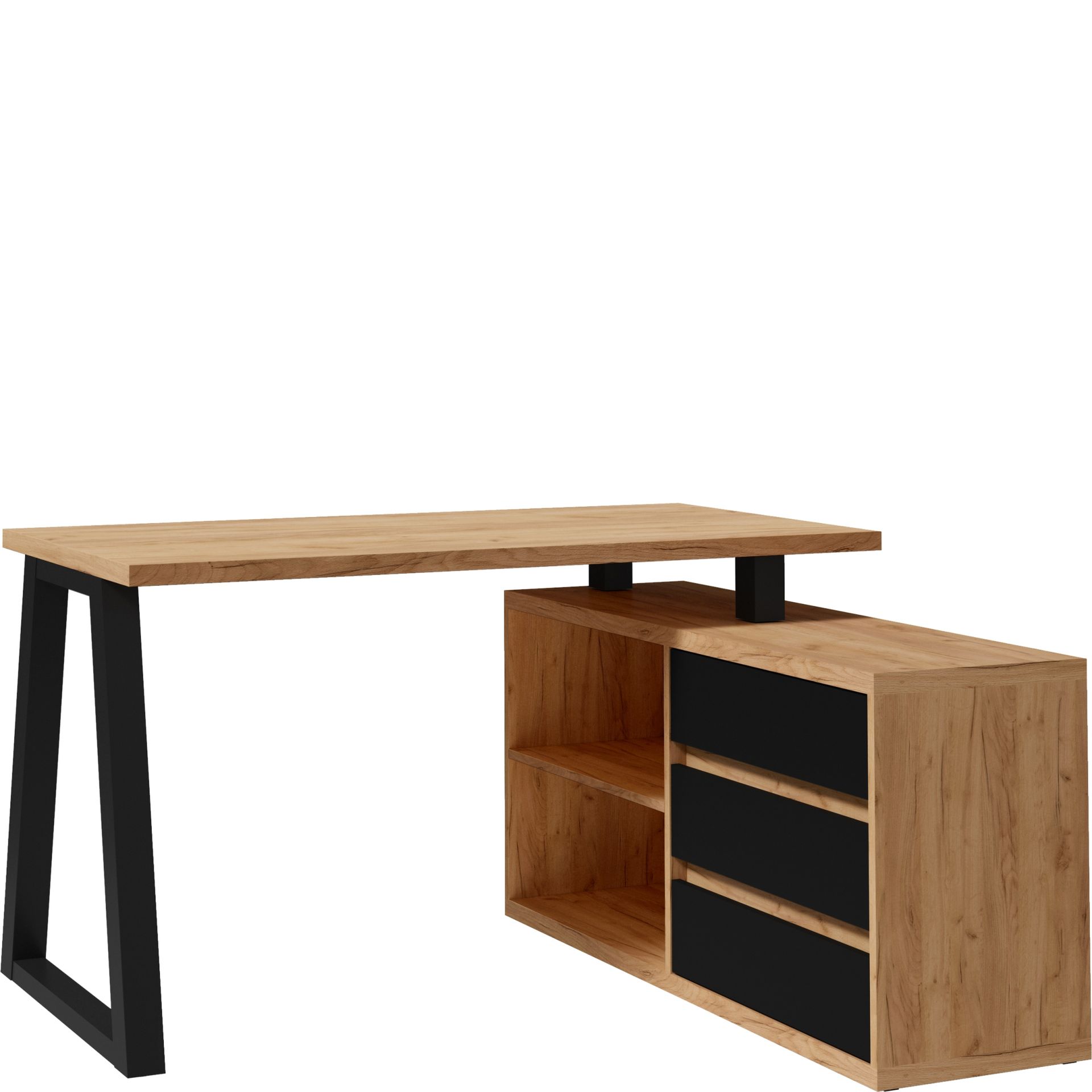 Biurko Narożne Iga II Dąb Craft Meblomax Czarny, Dąb Craft