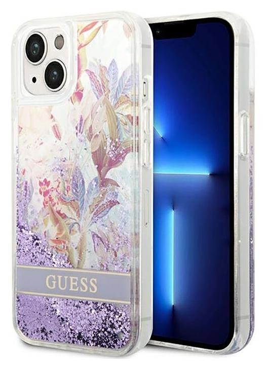 Guess Liquid Glitter Flower do iPhone 14 Plus (fioletowy)