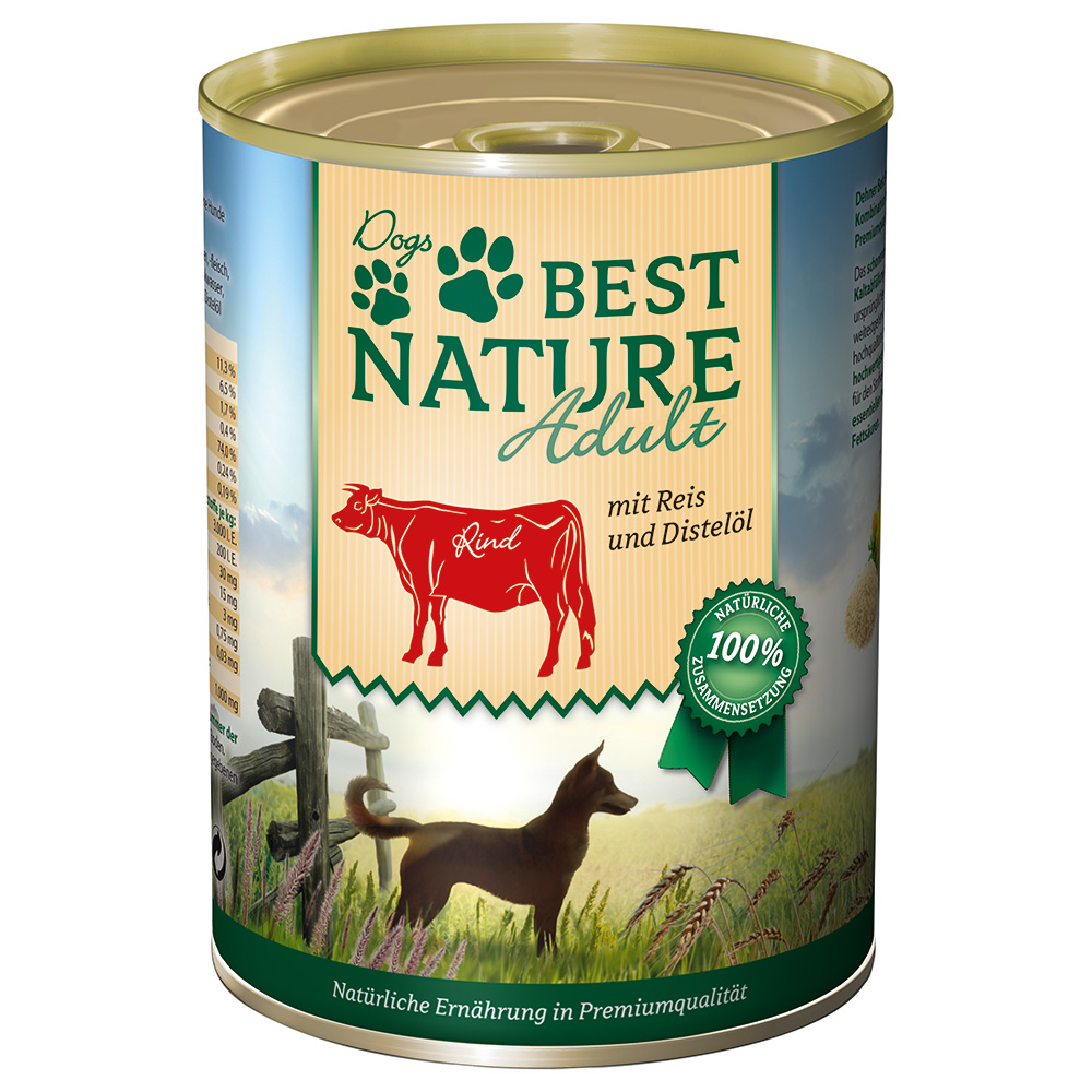 Best Nature Dog Adult 6 x 400 g - Wołowina, ryż i olej z krokosza barwierskiego