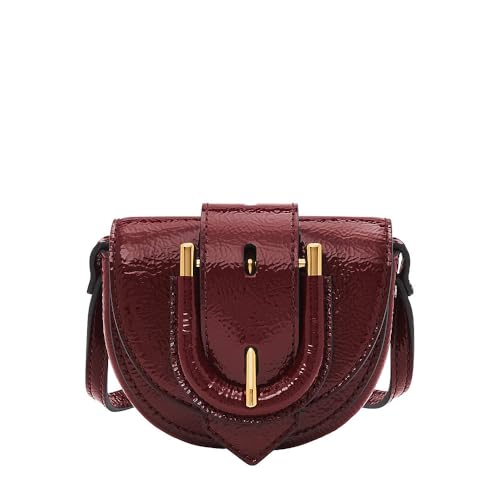 Fossil Women's Micro Flap Crossbody Harwell dla kobiet o wyglądzie gniecionej skóry lakierowanej, ZB1952631, czerwone, czerwony, jeden rozmiar