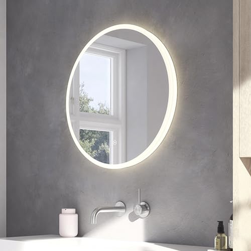 Loevschall Atlas Lustro łazienkowe z oświetleniem LED, z włącznikiem dotykowym, regulowane, okrągłe lustro łazienkowe z oświetleniem, 60 cm