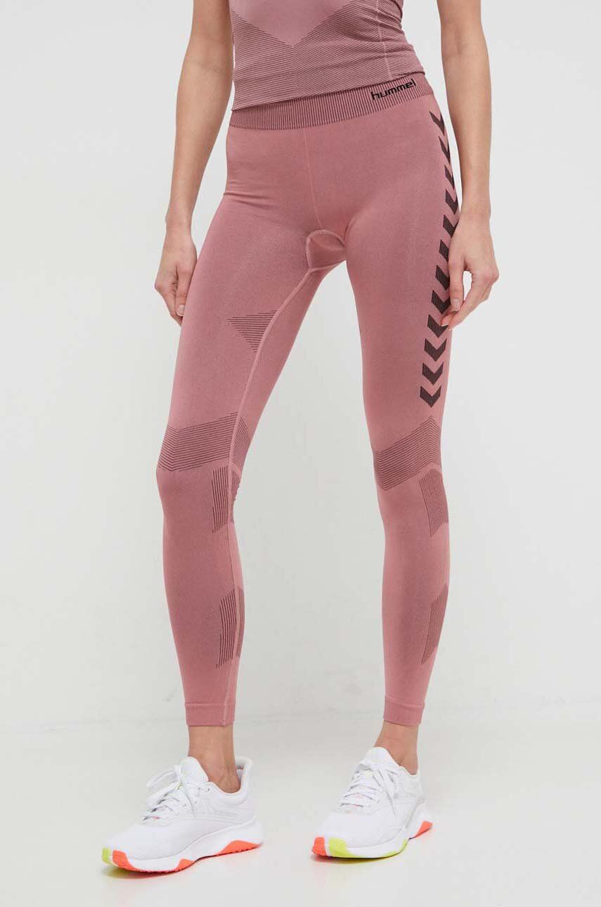 Hummel legginsy treningowe First kolor różowy wzorzyste