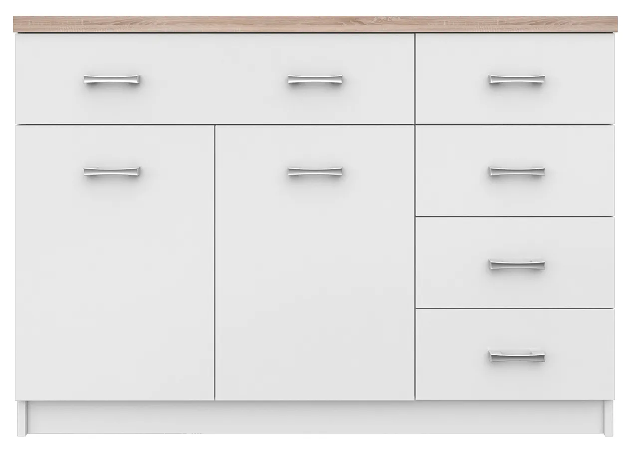 Biała komoda z szafką i 5 szufladami 120 cm T0-K67