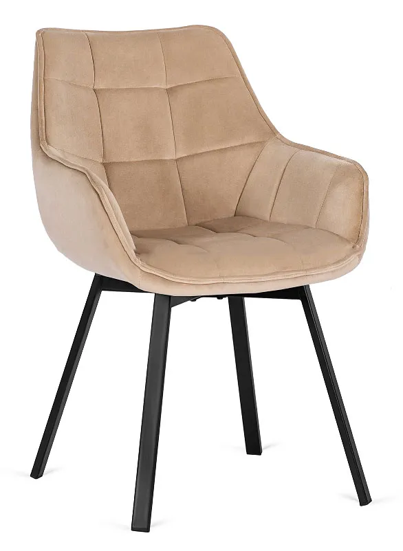 Beżowe Obrotowe Welurowe Krzesło Z Podłokietnikami F0-H35