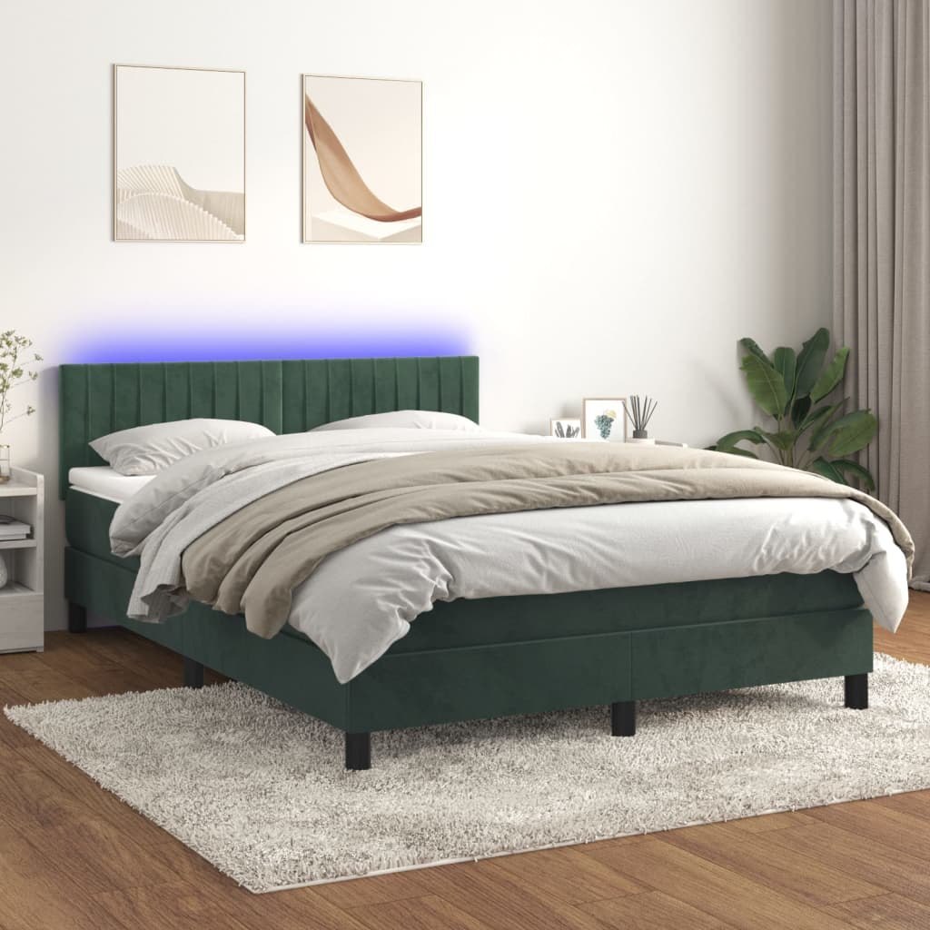 Łóżko kontynentalne z materacem i LED zielony aksamit 140x190cm Lumarko!