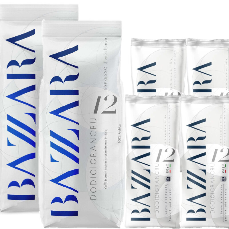 ZESTAW Kawa ziarnista Bazzara DODICIGRANCRU 2x1kg + 4x250g