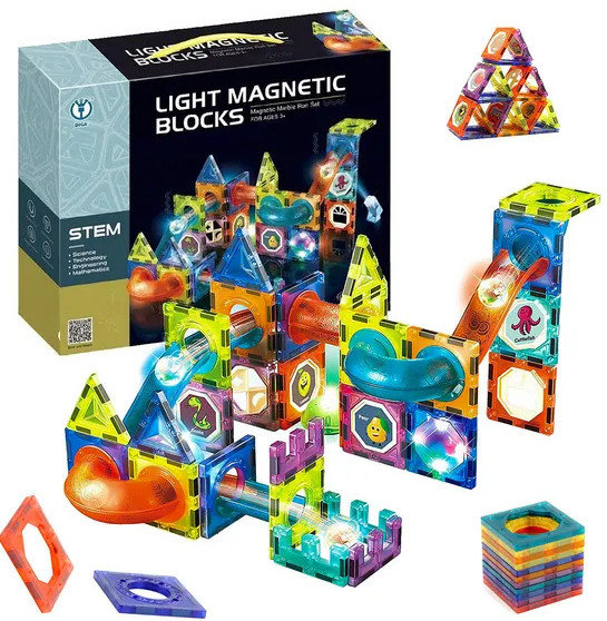 Klocki Magnetyczne Dla Dziecka 3D Edukacyjne Duże Świecący Tor Kulkowy 68El