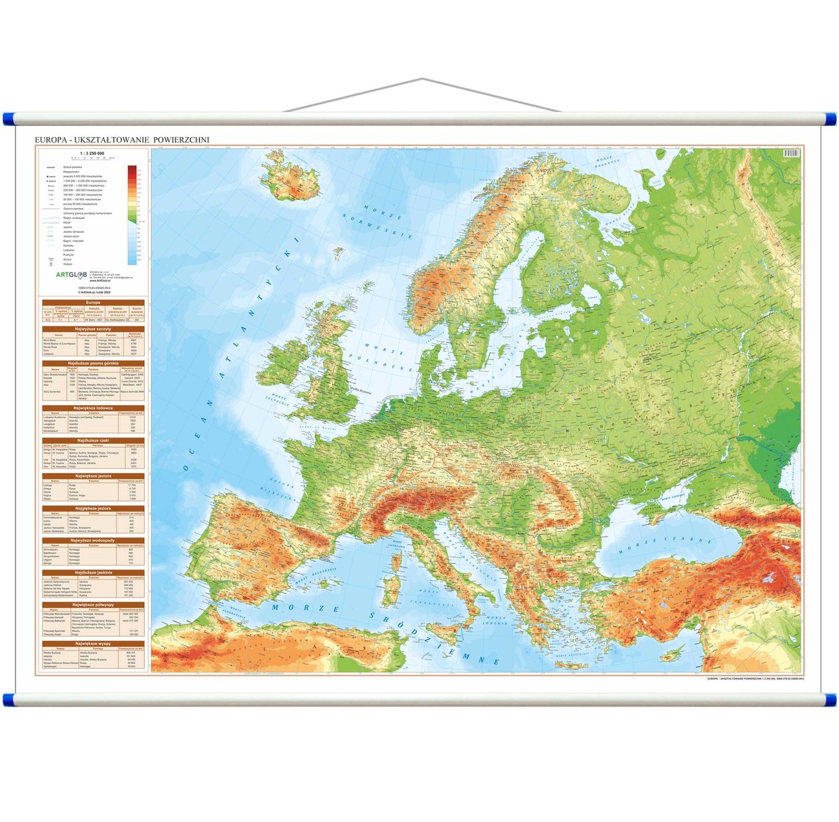 Europa - mapa ścienna fizyczna 1:3 250 000