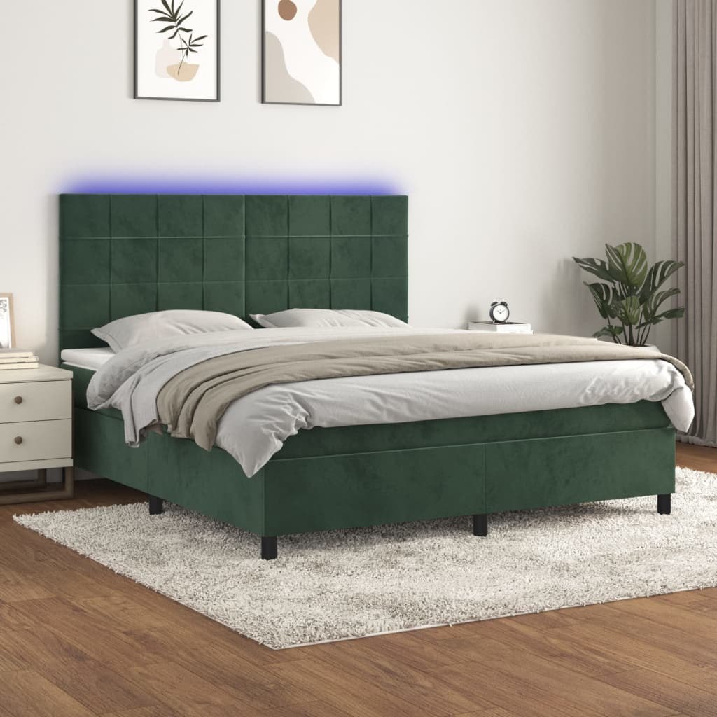 Łóżko kontynentalne z materacem i LED zielony aksamit 160x200cm Lumarko!