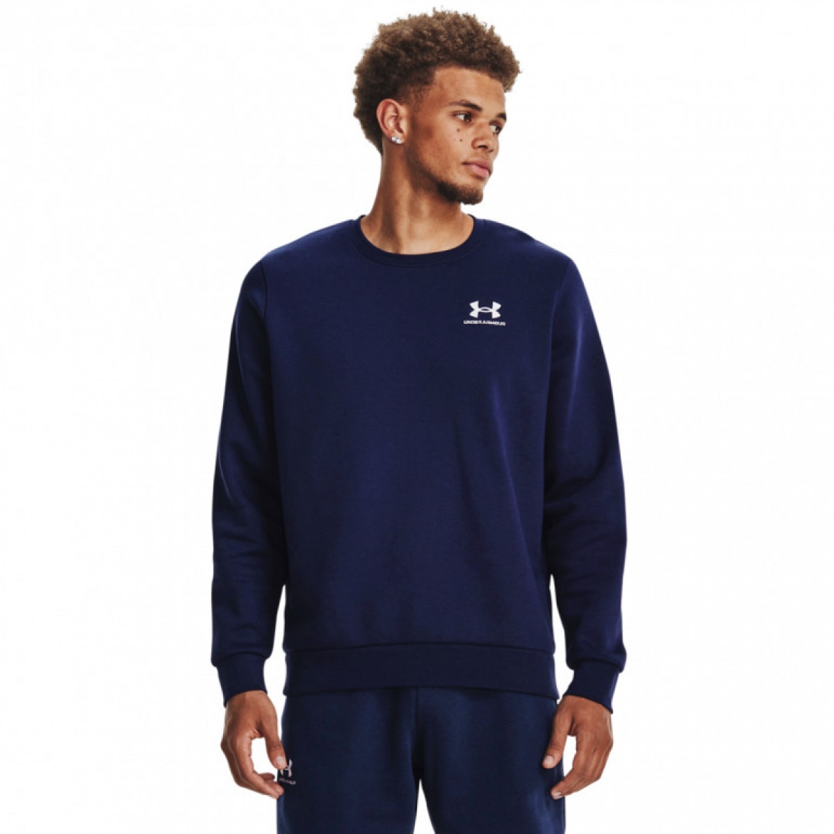 Męska bluza dresowa nierozpinana bez kaptura Under Armour UA Essential Fleece Crew - granatowa - UNDER ARMOUR