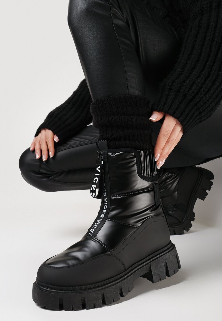 Czarne Śniegowce na Grubej Podeszwie z Suwakiem Cresandi