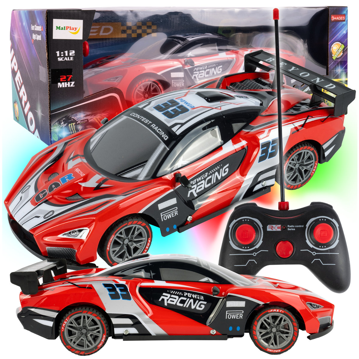 Samochód Zdalnie Sterowany Rc 1:12 Auto Na Pilota Fajne Podświetlanie Led