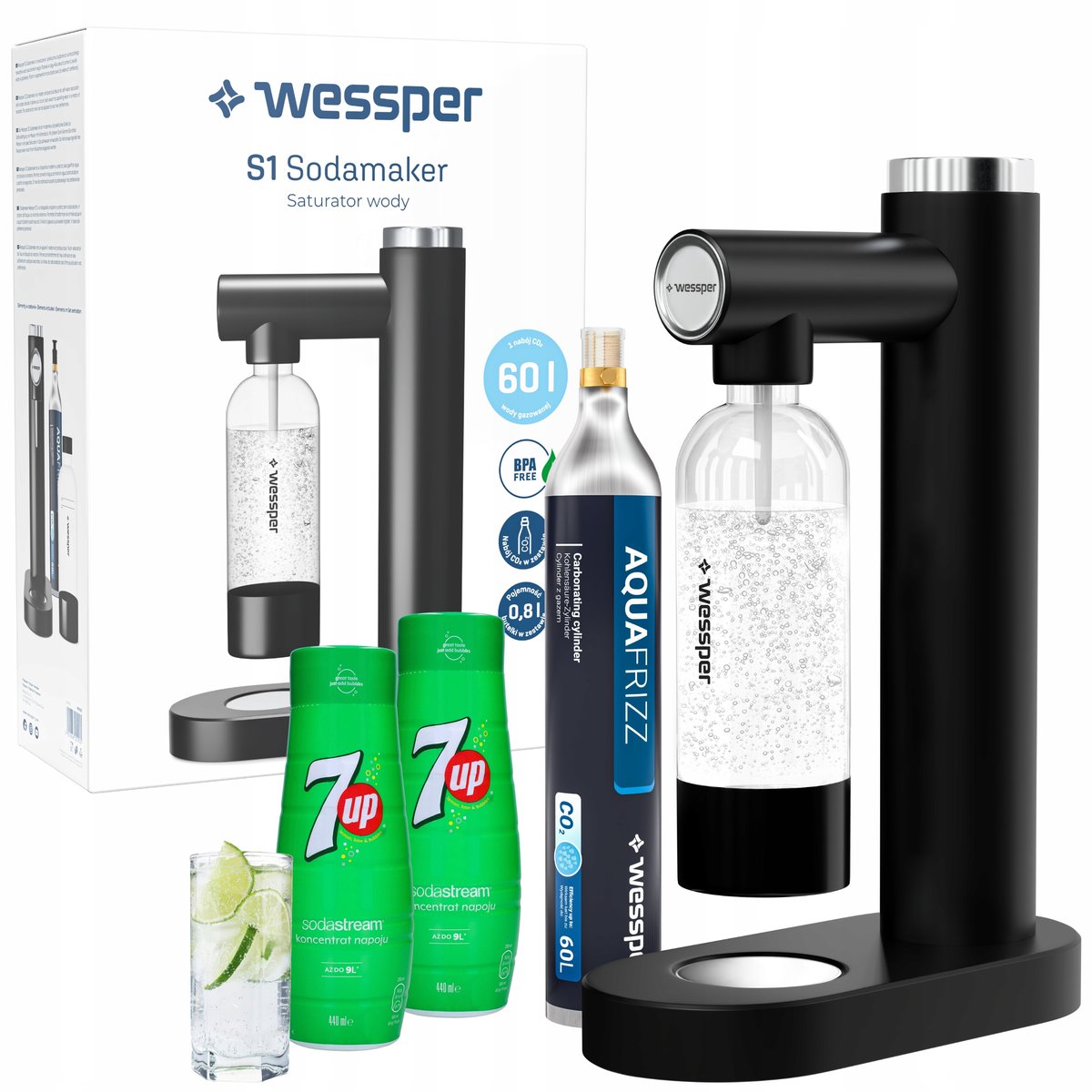 Wessper S1 Sodamaker + 2x syrop Sodastream 7Up