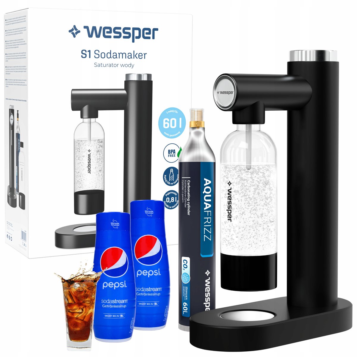 Saturator syfon wody gazowanej Wessper syrop Koncentrat SodaStream Pepsi