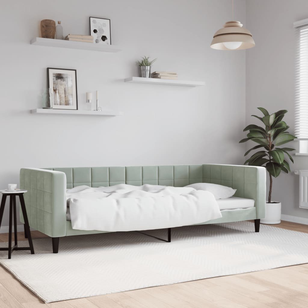 vidaXL Sofa z funkcją spania, jasnoszara, 90x200 cm, obita aksamitem