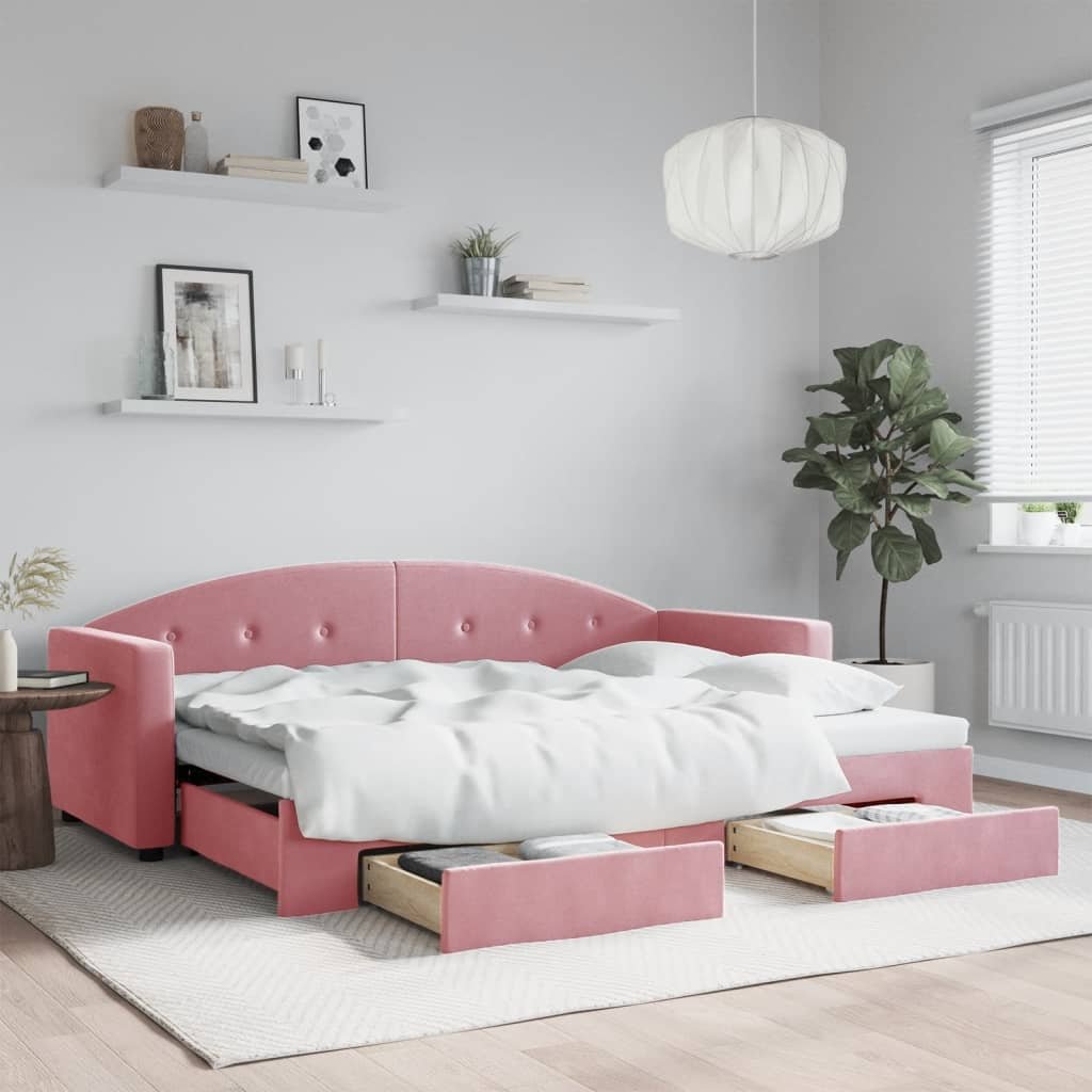 vidaXL Sofa rozsuwana z szufladami, różowa, 80x200 cm, aksamit