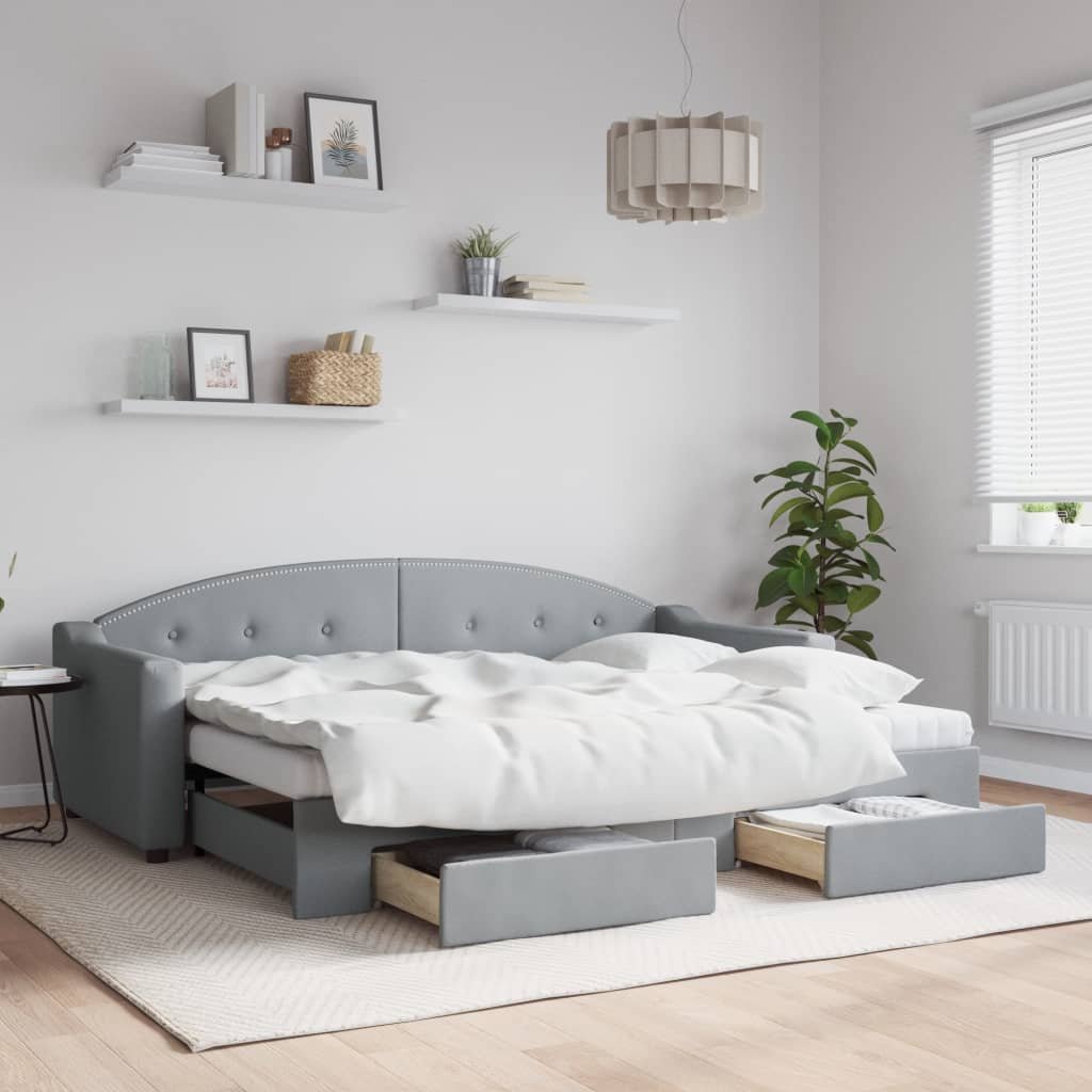 vidaXL Sofa rozsuwana z szufladami, jasnoszara, 80x200 cm, tkanina