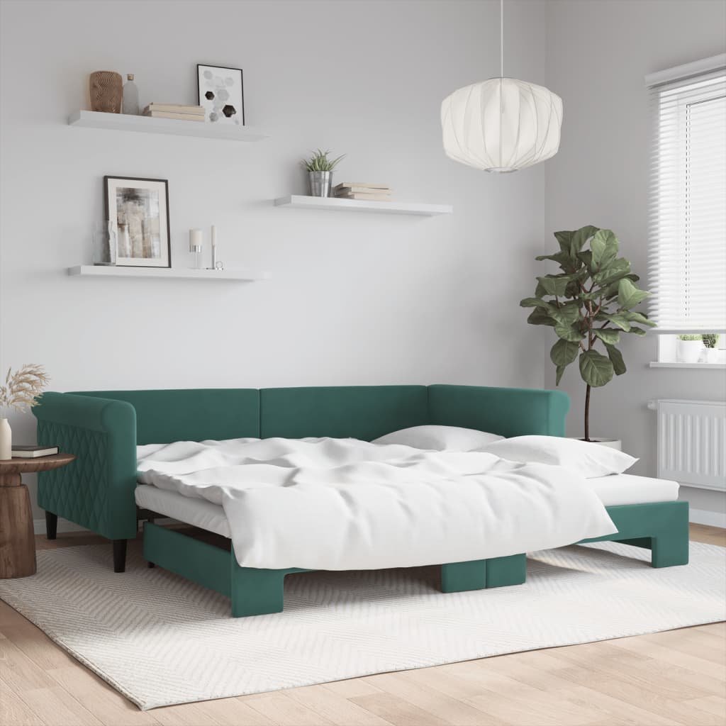 vidaXL Sofa rozsuwana, ciemnozielona, 100x200 cm, aksamit