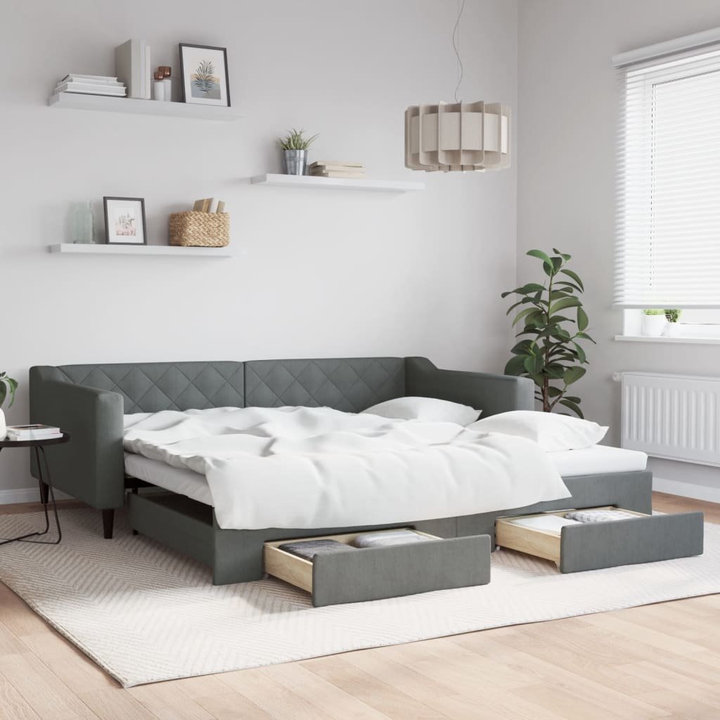 vidaXL Sofa rozsuwana z szufladami, ciemnoszara, 100x200 cm, tkanina